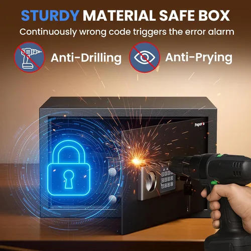 Miniatura 5 de Caja de seguridad de 1.2 pies cúbicos, caja de seguridad digital con estante y teclado y combinación, caja de seguridad digital de acero aleado