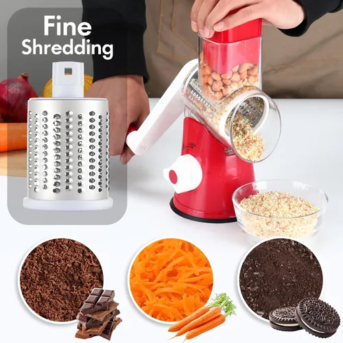 Miniatura 2 de rallador giratorio de queso, triturador manual para cocina, rebanador redondo con mandolina, molinillo seguro con 3 cuchillas intercambiables