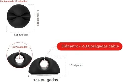 Miniatura 2 de Flezoo Sujetadores de Cables Clips para Cables, 12PCS Organizador de Cables Adhesivos Negros Soporte para Cargador Mantenedor de Gestión de Cables