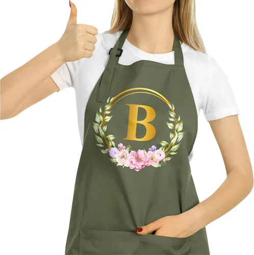 Miniatura 10 de ROKO CLOTHING Delantal de iniciales personalizadas con bolsillos, delantales de cocina personalizados para mujeres para hornear cocinar cuello
