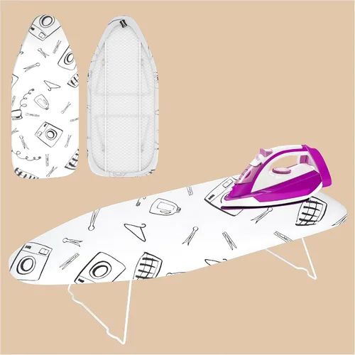 Miniatura 7 de Tabla de planchar pequeña de mesa con colgador para ropa y cubierta y almohadilla resistentes al calor, 24"x14.5" tabla de planchar compacta
