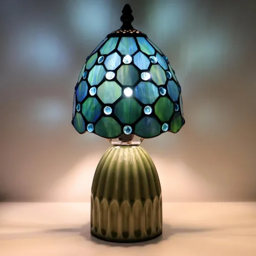 Miniatura 14 de Tiffany Lamp Stained Glass Mushroom Table Lamps 6X6X12.5 Inch Pink Jewelry Baroque Style Small Night Light Ceramic Base Mini Accent Desk Light