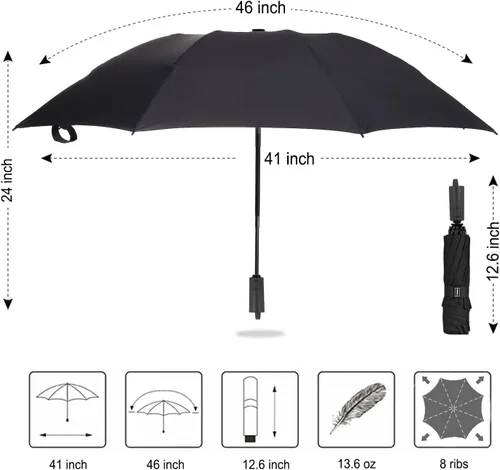 Miniatura 6 de LANBRELLA Paraguas plegable inverso compacto paraguas de viaje a prueba de viento automático