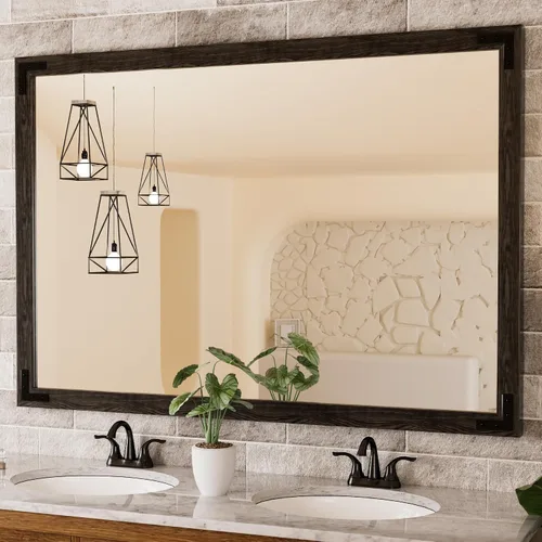 Miniatura 38 de TETOTE Espejo de madera natural de 48 x 24 pulgadas para pared de baño/dormitorio/sala de estar/entrada, espejo rústico de tocador de baño