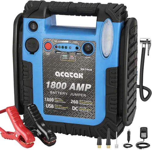 Arrancador de 1800 amperios con compresor de aire, arrancador de batería de coche acetek inflador de neumáticos de 260 PSI, potenciador automático