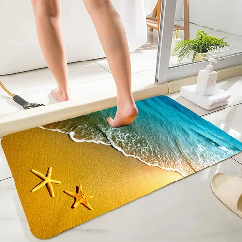 Miniatura 29 de LYFANS Alfombras de baño de espuma de esponja absorbente suave para baño y cocina (47 x 18 pulgadas), tapete de franela antideslizante brillante