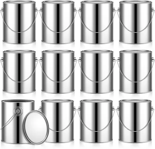 Miniatura 7 de Uiifan 4 latas de pintura vacías de 1 galón con tapas, cubos de pintura de metal con asa para barniz, manualidades, almacenamiento de suministros