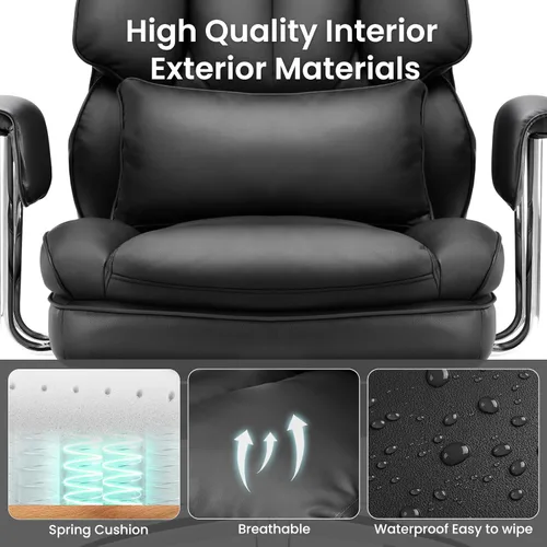 Miniatura 7 de OLIXIS Silla de escritorio para oficina en casa, cómoda con reposapiés, soporte ergonómico de cuero sintético grande y alto, ruedas giratorias
