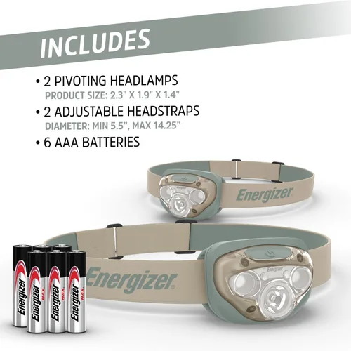 Miniatura 6 de Energizer Linterna frontal LED PRO (paquete de 2), faros resistentes al agua IPX4, luz de cabeza de alto rendimiento para exteriores, camping