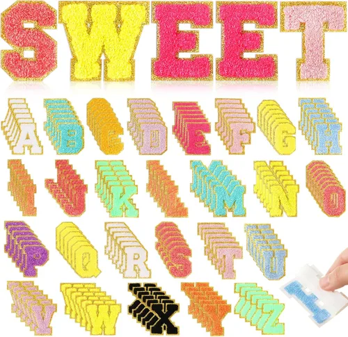 Miniatura 13 de 156 Pcs Glitter Self Adhesive Letters Chenille Clothing Patches Embroidered Repair Fuzzy Patches Alphabet Gold Trimmed Preppy Clothing Badges Sewing