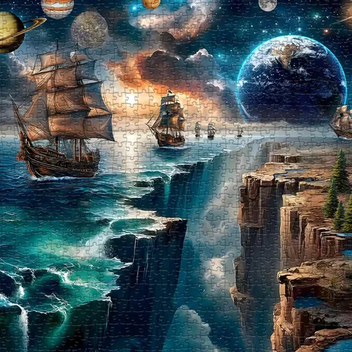Miniatura 2 de PICKFORU Rompecabezas de paisaje de fantasía de 1000 piezas, rompecabezas de noche estrellada de galaxia del espacio exterior, naturaleza, océano