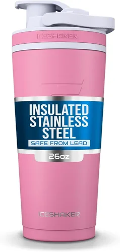 Miniatura 9 de Ice Shaker Botella Agitadora de Acero Inoxidable 26 oz, Negro/Blanco Se Mantiene Fría por Más de 30 Horas Vaso Aislado con Agitador de Rosca