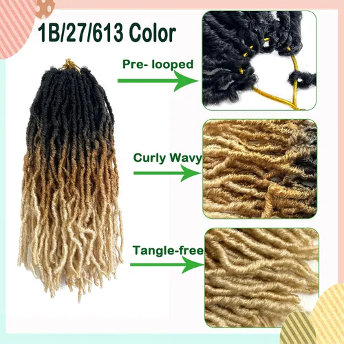 Miniatura 3 de Rastas de pelo sintético ombré, trenzas de ganchillo de 14 pulgadas, 8 paquetes, rastas suaves nuevas, trenzas de ganchillo pre-enrolladas, rastas