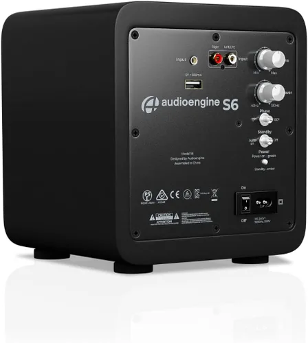 Miniatura 2 de Audioengine Subwoofer alimentado S6, altavoz compacto de 6 pulgadas con graves profundos, potencia máxima de 210 W para TV, música, películas