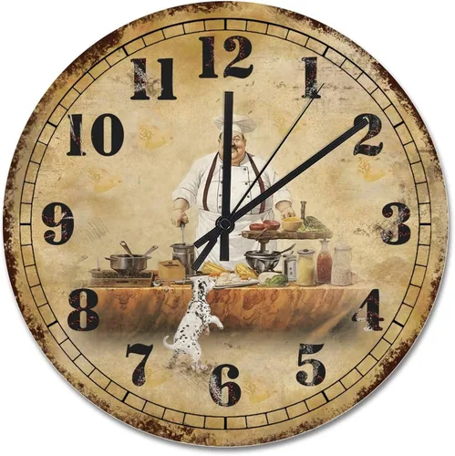 Miniatura 19 de ArogGeld Chef - Reloj de pared de cocina de madera, 10 silencioso, sin tictac, de cuarzo, funciona con pilas, para sala de estar, dormitorio