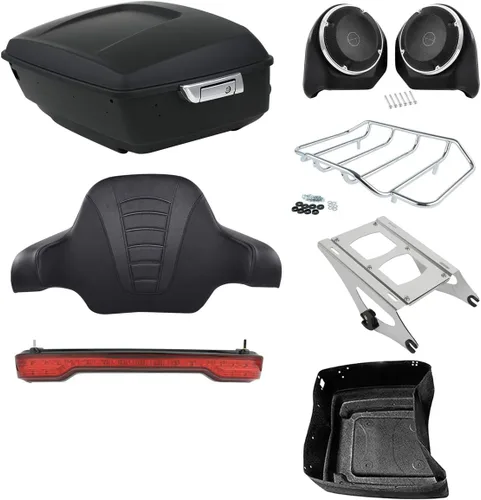 Miniatura 8 de TCMT Caja de maletero trasera con respaldo para motocicleta, rejilla portaequipajes de 2 plazas, para Harley 2014-2025 Touring CVO Road King Street