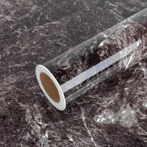 Miniatura 7 de Papel adhesivo de vinilo modelo Piedra arenisca granito, con aspecto de mármol, color negro, brillante, para decoración de pared, calcomanía, papel