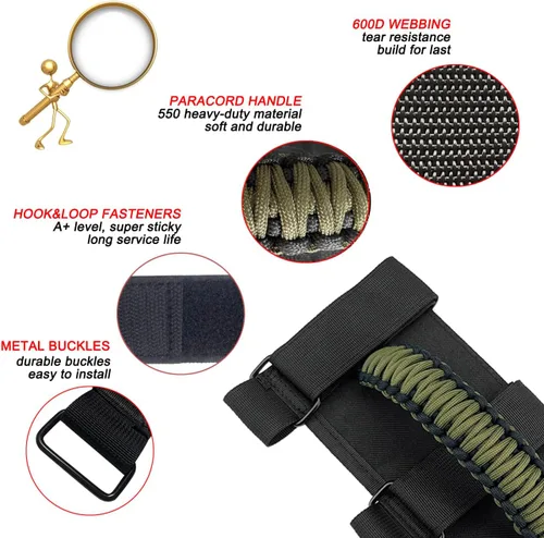 Miniatura 5 de Asas de agarre para Jeep (verde militar), asas de agarre para Jeep Wrangler TJ YJ JK JL Gladiator JT 1987-2023, 2 x asas de agarre para barra