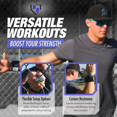 Miniatura 4 de BB Bands Bandas de resistencia para béisbol y sóftbol - Bandas de entrenamiento de fuerza para el brazo, equipo de acondicionamiento para Negro