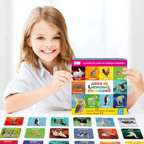 Miniatura 7 de Hebayy Juego de 36 pares de animales a juego, 72 tarjetas didácticas en español, 36 diseños, tarjetas de memoria, juguetes educativos de aprendizaje