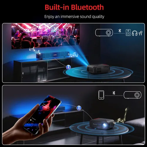 Miniatura 5 de Mini proyector, nativo 1080P 4K compatible con proyector portátil para exteriores, WiFi 6 y Bluetooth 5.4 Porjector de películas, pantalla de espejo