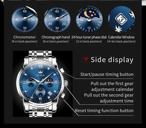 Miniatura 6 de OLEVS Watch for Men Diamond Business Dress Analog Quartz Stainless Steel Waterproof Luminous Date Two Tone Luxury Casual Wrist Watch Blue