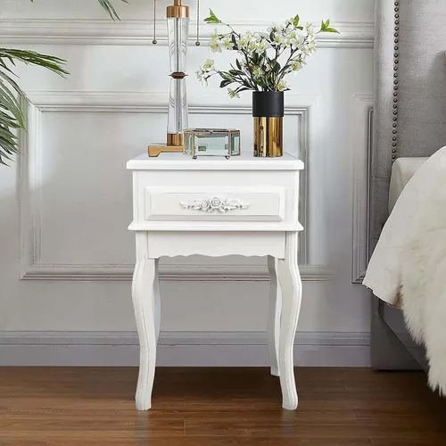 Miniatura 9 de Westcharm Mesita de noche vintage blanca pequeña Mesa auxiliar Queen Anne Mesa auxiliar de madera antigua Shabby Chic Mesita de noche