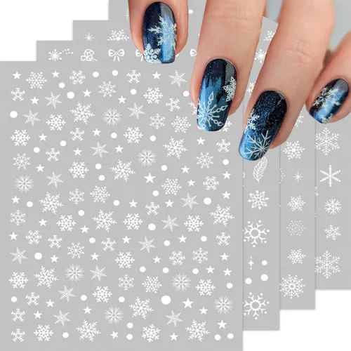 Calcomanías de uñas de copo de nieve 10 hojas, calcomanías de copo de nieve de Navidad, calcomanías de uñas 3D autoadhesivas, diseño de uñas de tema