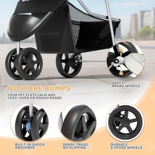Miniatura 8 de Magshion Cochecito para mascotas de 3 ruedas, cochecito de viaje plegable para perros y gatos pequeños y medianos (hasta 33 libras), transportador