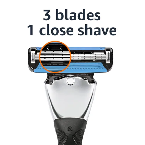 Miniatura 4 de Amazon Basics - Maquinilla de afeitar de 3 cuchillas con esfera de movimiento para hombre y lubricación dual, mango y 20 cartuchos, solo para asas