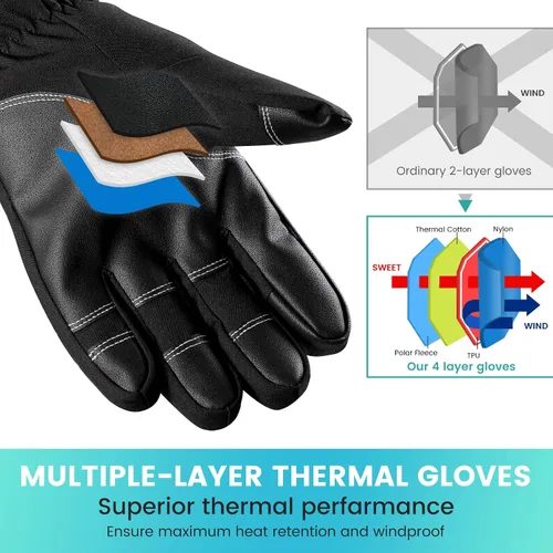 Miniatura 4 de Trifabricy -Guantes de esquí de invierno de 10 para hombres y mujeres, guantes térmicos de nieve impermeables multicapa para clima frío, guantes