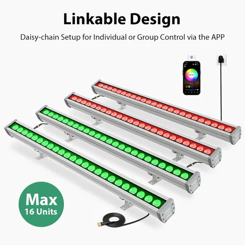 Miniatura 5 de Luz de Lavadora de Pared LED Inteligente, Barras de Luz Inteligentes RGB+CW de 168W con Control de Grupo e Individual, Funciones de Temporización