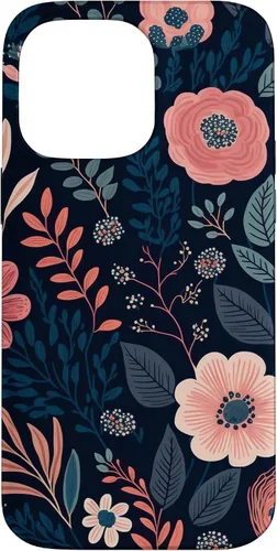 Miniatura 20 de Boho Navy Blue and Pink Floral Botanical Pattern Flower Art Case for iPhone 17