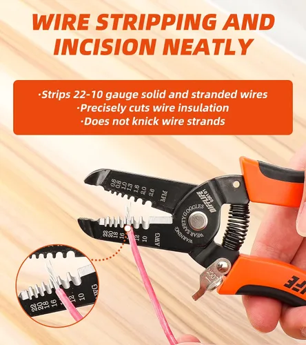Miniatura 5 de Cortador pelacables de 10-22 AWG y herramienta manual multifunción, diseño de mango profesional y artesanía refinada.
