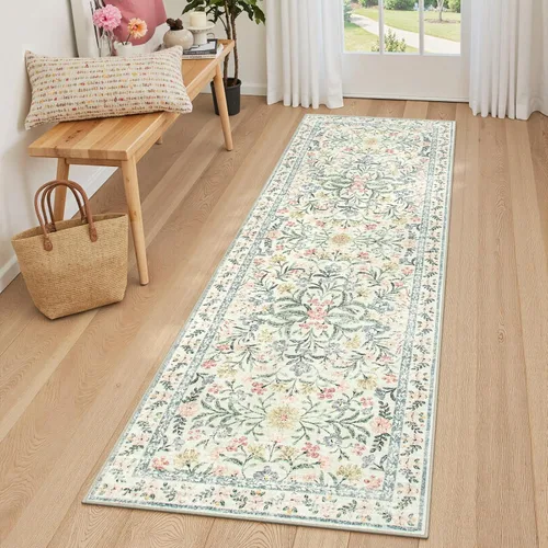 Miniatura 46 de Lahome - Alfombra redonda bóhema de color rosa claro de 4 pies, alfombras pequeñas circulares lavables para dormitorio de niños, alfombra circular