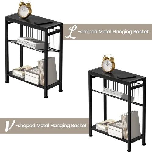 Miniatura 4 de Mesa auxiliar para espacios pequeños, mesa lateral estrecha de 3 niveles con soporte para revistas, mesita de noche, mesa de aperitivos delgada