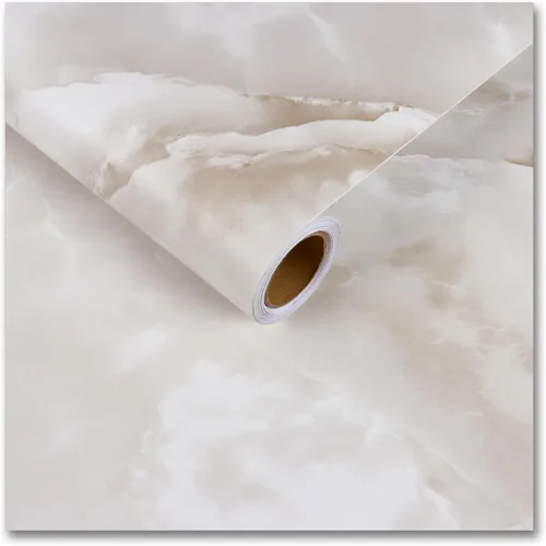 CRE8TIVE Papel de contacto de mármol beige nublado para encimeras, armarios, impermeable, 12 x 80 pulgadas, papel tapiz de mármol blanco crema mate