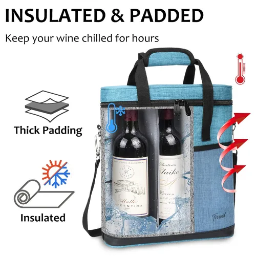 Miniatura 3 de Tirrinia Transportador de regalo de vino aislado – 3 botellas de viaje acolchada bolsa de viaje para vino con asa y correa ajustable para el hombro