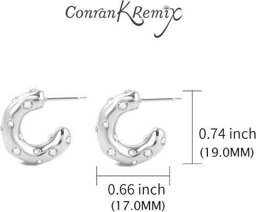Miniatura 2 de Aretes de aro pequeños y gruesos de oro con diamantes ligeros para mujer