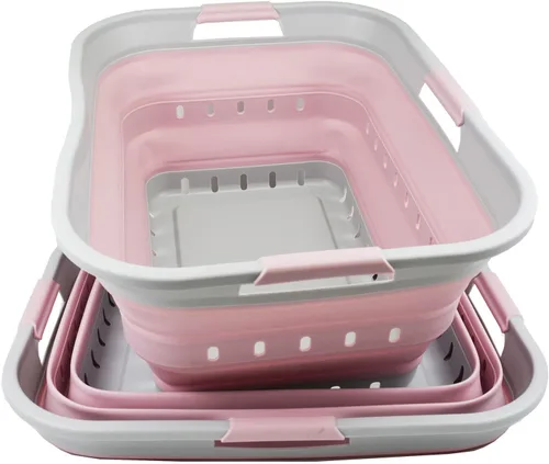 Miniatura 2 de SAMMART Cesta plegable de plástico para la ropa sucia de 42 L (11 galones), contenedor de almacenamiento plegable y organizador, canasta portátil