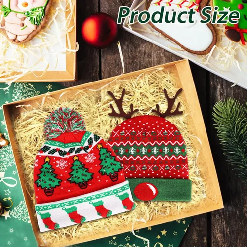 Miniatura 5 de HuiJuKeJi 2 Pieces Christmas Knitted Light Up Hat Santa Hat with Colorful LED Unisex Winter Beanie Sweater Cap