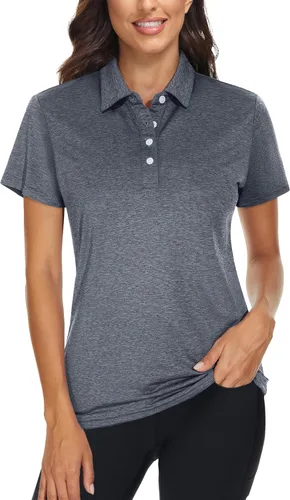 TACVASEN Camisas tipo polo para mujer, de manga corta, con 4 botones, secado rápido, para entrenamiento, con cuello para el trabajo, correr, tenis