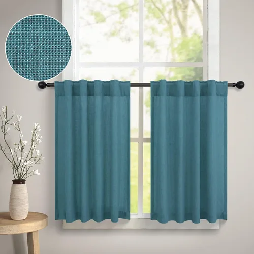 Miniatura 16 de DANCURTON Cortinas de cocina y cafetería de 24 pulgadas de largo, 2 paneles con pestaña trasera y bolsillo, cortinas cortas de lino con filtrado