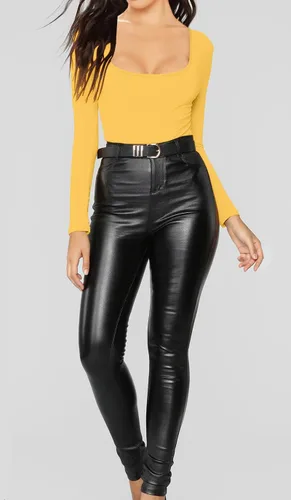 Miniatura 60 de MANGDIUP Body esencial para mujer, cuello redondo, manga larga, ajustado, elástico, de algodón y elastano