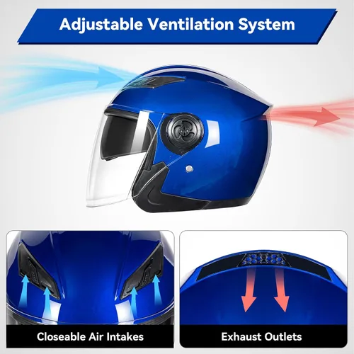 Miniatura 3 de Casco de motocicleta abierto para adultos 3/4, con doble visera, para moto, scooter, ebike, ciclomotor, para hombres y mujeres, aprobado por el DOT