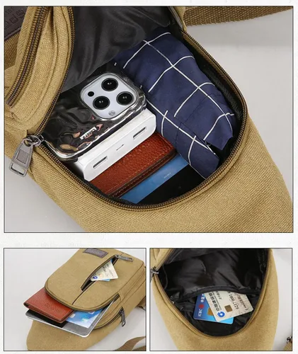 Miniatura 6 de Men Canvas Sling Crossbody Bag Smart Pratical Large Capacity Day Pack for Hiking Camping