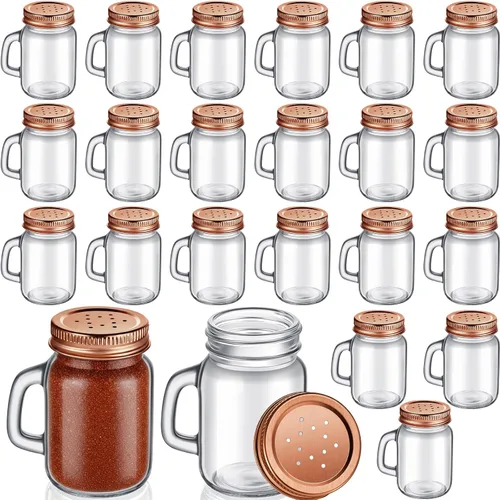 Tessco for you 24 saleros y pimenteros de vidrio de 4 onzas, mini saleros transparentes para cocina con tapa de metal y asas para casa de campo, Oro