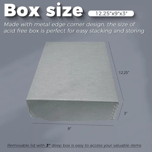 Miniatura 3 de Lineco, Caja de almacenamiento archivadora de 9 x 12 pulgadas, 3 pulgadas de profundidad, sin ácidos con caja de preservación de bordes de metal.