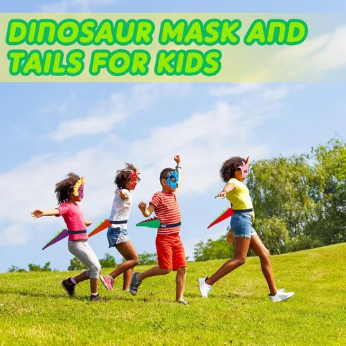 Miniatura 7 de Leitee Juego de 20 dinosaurios de fieltro, 10 colas y 10 máscaras de dragón para recuerdos de fiesta de dinosaurios para niños pequeños, fiesta