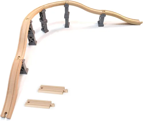 Miniatura 5 de Puentes de tren de madera, 3 puentes colgantes, accesorios de madera para vías de tren, pista de tren de madera, vías de tren compatibles con todas